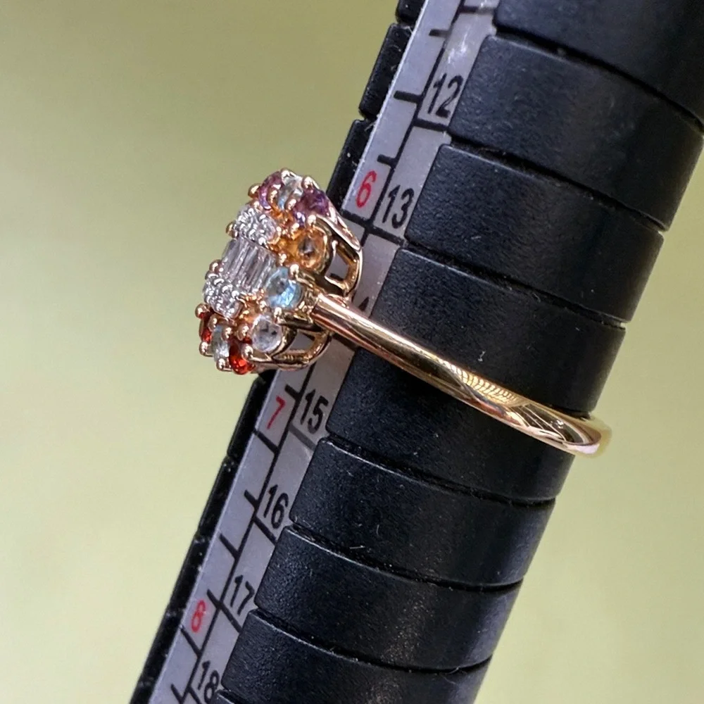 New in box 18K Gold with Natural Diamond and multicolored natural Gemstones Ring